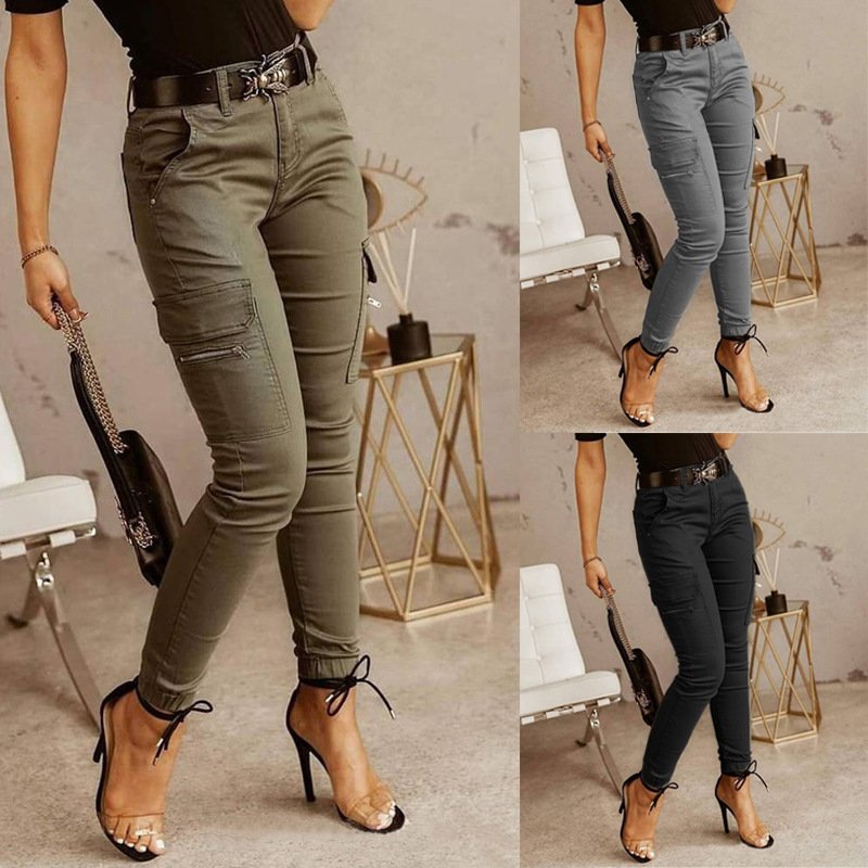 aef9faca-27d1-4106-88ec-98b69d02ae11.jpg Ankle-length Low-rise Solid-color Cargo Pants With Pockets These Are Slim-fit Leggings - Image 1