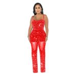 Women's Wear Rhinestone Mesh Camisole Sleeveless Trousers Jumpsuit - Image 10