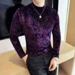 Velvet Starry Pattern Half-High Collar T-Shirt - Image 2