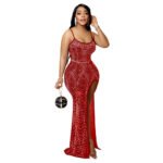 Sling Hot Drilling Split Leg Exposed Polyester Dress Ladies - Image 3