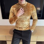 Velvet Starry Pattern Half-High Collar T-Shirt - Image 3