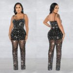 Women's Wear Rhinestone Mesh Camisole Sleeveless Trousers Jumpsuit - Image 5