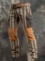 Vintage Stripe Patchwork Men Cargo Pants Multi Pockets Workwear - Image 3