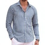 Striped Classic Trendy Long-Sleeved Lapel Shirt Four-Way Stretch Men's Top - Image 7