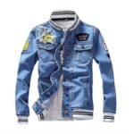 Men's ribbed long sleeve stand-up denim jacket