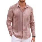 Striped Classic Trendy Long-Sleeved Lapel Shirt Four-Way Stretch Men's Top