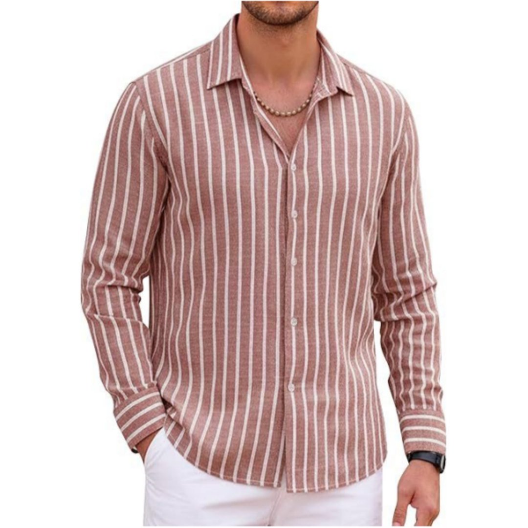 418c4e3c-6268-4c58-bd63-0e84f458575e.jpg Striped Classic Trendy Long-Sleeved Lapel Shirt Four-Way Stretch Men's Top - Image 1