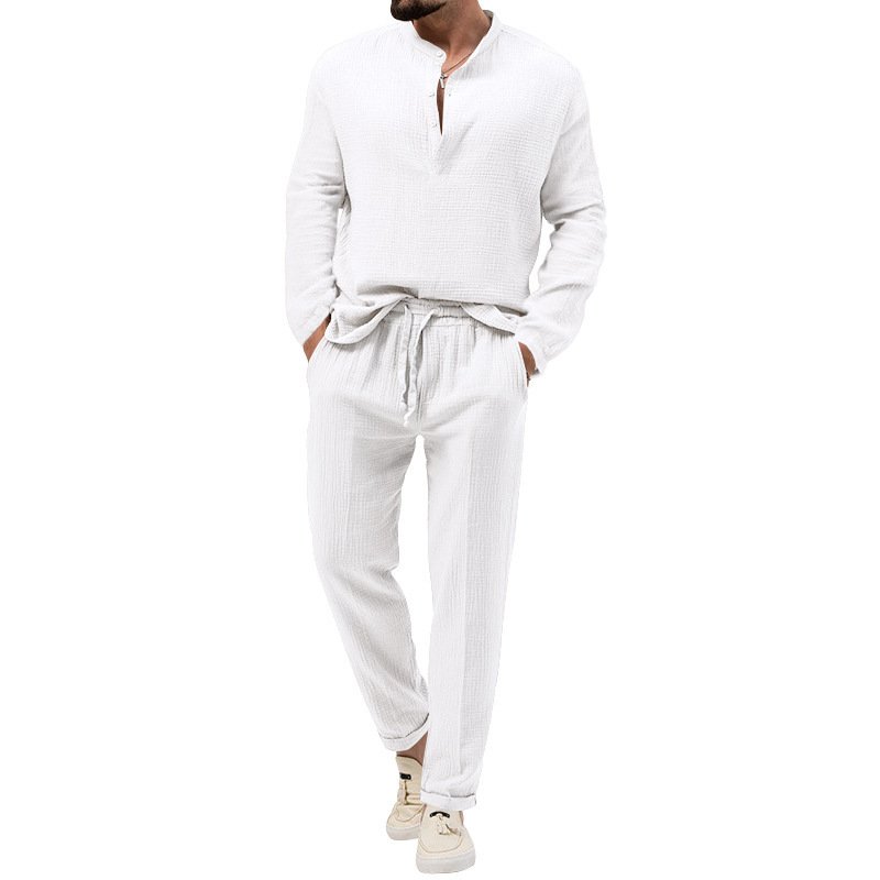 42bec482-e565-4bbd-a6c2-406a1308e50a.jpg Men's Solid Color Casual Long Sleeve Shirt And Trousers Suit - Image 1