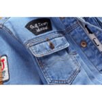 Men's ribbed long sleeve stand-up denim jacket - Image 7