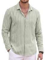 Striped Classic Trendy Long-Sleeved Lapel Shirt Four-Way Stretch Men's Top - Image 4