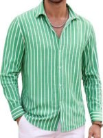 Striped Classic Trendy Long-Sleeved Lapel Shirt Four-Way Stretch Men's Top - Image 9