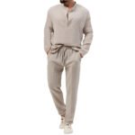 Men's Solid Color Casual Long Sleeve Shirt And Trousers Suit - Image 2