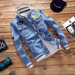 Men's ribbed long sleeve stand-up denim jacket - Image 3