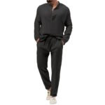 Men's Solid Color Casual Long Sleeve Shirt And Trousers Suit - Image 3