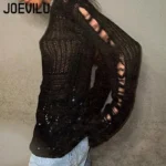 Women's Gothic Hollow Knit Sweater Black Y2K Style - Image 3