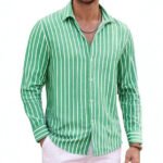 Striped Classic Trendy Long-Sleeved Lapel Shirt Four-Way Stretch Men's Top - Image 2