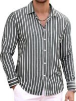 Striped Classic Trendy Long-Sleeved Lapel Shirt Four-Way Stretch Men's Top - Image 3