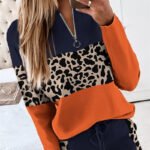 Zipper Decorations Stitching Long-sleeved Top Pants Suit